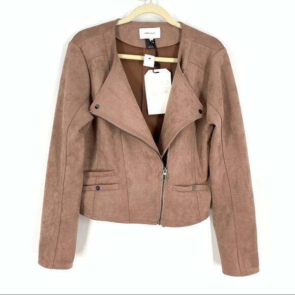 Current/Elliott The Crop Infantry Jacket Pink Faux Suede Size 2 NWT - Picture 2 of 8